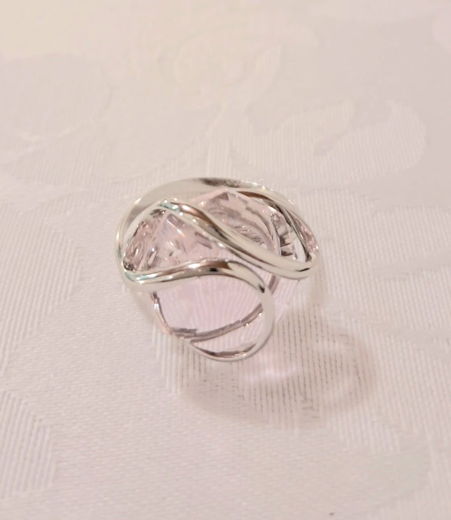 Anello in acciaio con cristallo rosa chiaro