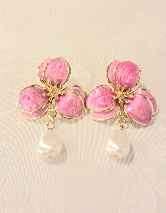 Orecchioni fiori smaltati e perle